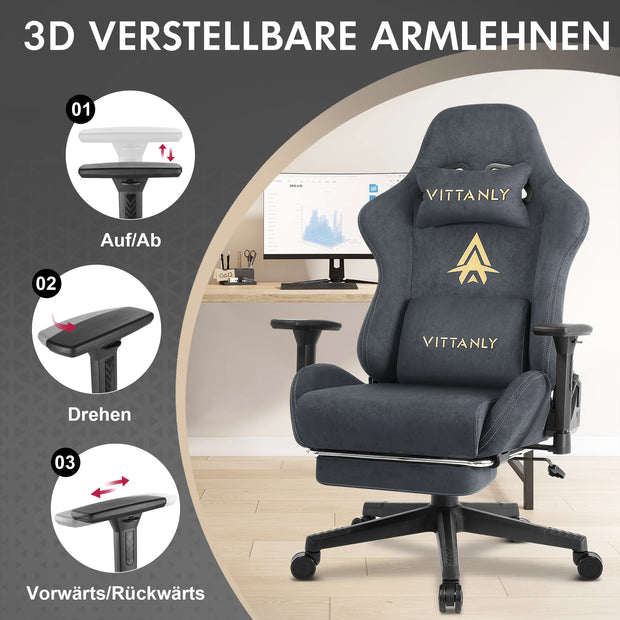 Gaming Chair Luxurious Breathable Office Chair Faux Suede Game Chair Ergonomic Gamer Chair With Footrest Headrest Lumbar Cushio