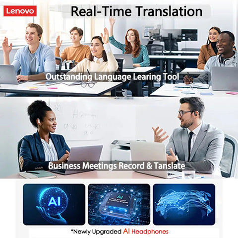 Lenovo LP75 Language Translation Earphones HD Call Noise Cancelling Headphones for Learning Travel Real Time Translator Earbuds