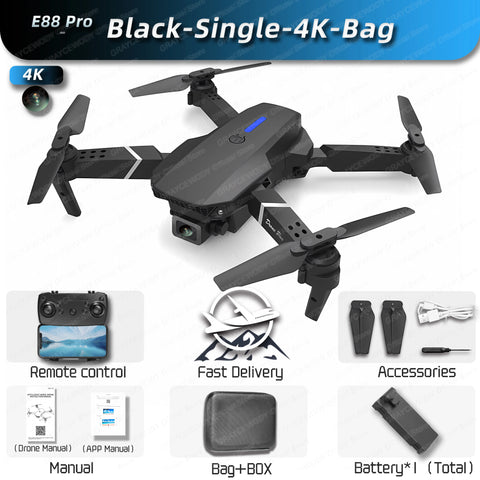 New E88Pro RC Drone 4K Professinal With 1080P Wide Angle HD Camera Foldable Helicopter WIFI FPV Height Hold Gift Toy