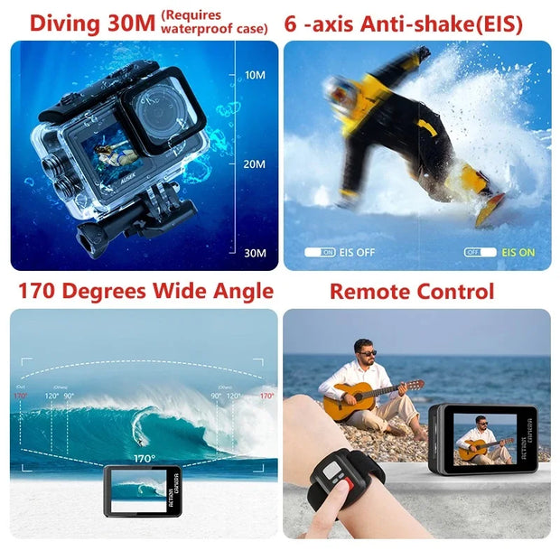 S81TRW Action Camera 5K 4K60FPS 48MP EIS DVR Webcam 2" IPS Dual Screen Optional 6 Filter Wireless Microphone Wi-Fi Sports Cam