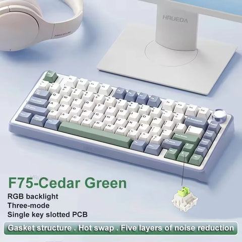 AULA F75 2.4G Wireless/Bluetooth/Wired Gaming Mechanical Keyboard RGB Customized 75% Layout OEM Profile Gasket Structure