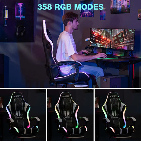 Gaming Chair Office Chair Ergonomic Bluetooth Speaker LED Lights Massage  Adjustable Height Armrests Headrest Lumbar Support