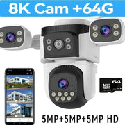 10K Home Security WiFi Camera Four Lens Four Screen  360° 10X Optical Zoom CCTV  Auto Tracking 20MP Wireless Surveillance IP Cam