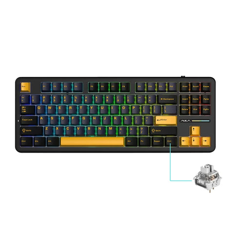 AULA F87Pro Mechanical Keyboard 2.4g/Usb/Bluetooth Tri Mode Wireless 87 Key 5 Layer Silencing Filling Suitable For Gaming+Typing