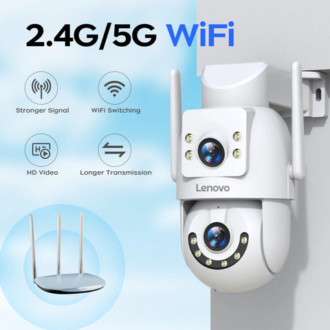 Lenovo HD PTZ Camera Outdoor 6MP Dual Lens Dual Screen 5G Wifi Auto Tracking CCCTV Camera Security Protection Video Surveillance