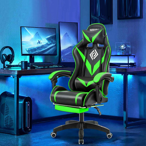 Gaming Chair with Footrest Racing Computer Desk Chairs Ergonomic Massage Lumbar Cushion Support High Back Adjustable Swivel Task