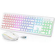 Wireless Keyboard and Mouse Combo RGB Backlit, Rechargeable Light Up Letters, Full-Size, Ergonomic, Sleep Mode, 2.4GHz