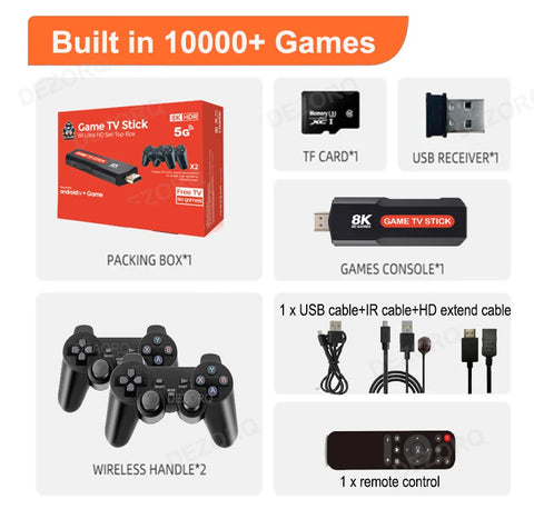 TV Stick Retro Game Console Built in 10000+ Games Dual System for Android Games Consola 4K Game Stick