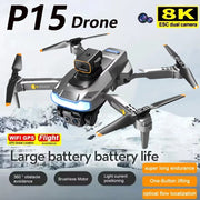 New P15 Drone 8K HD Camera Professional HD Aerial Photography GPS Dual-Camera Omnidirectional Obstacle Drone Quadcopter Toy Gift