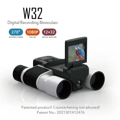 W32 2.0" 1080P HD LCD 2-in-1 Digital Camera Recording Binoculars Microscope 12x32 Digital Optical Zoom 270 Degree Rotating