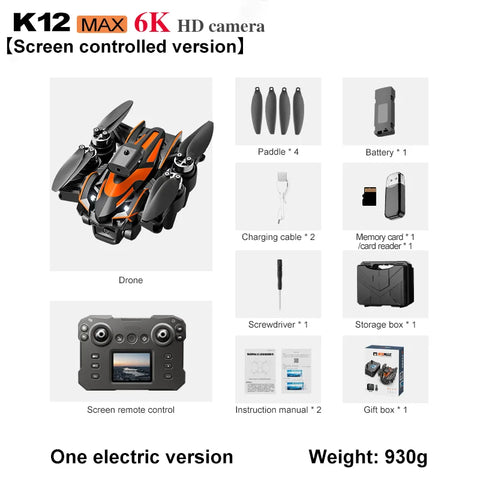 NEW K12Max UAV With Screen Control 5G 8K HD Camera Brushless Drone Optical Flow Positioning Aerial Four-Axis Aircraft Gifts Toys