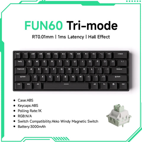 Akko MonsGeek FUN60 Mechanical Keyboard Magnetic Switch 60% Gaming Keyboards Rapid Trigger 0.01mm 8K ARGB HE/TMR Custom Keyboard