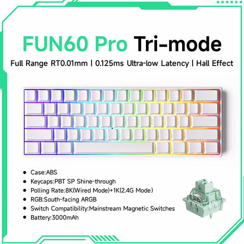 Akko MonsGeek FUN60 Mechanical Keyboard Magnetic Switch 60% Gaming Keyboards Rapid Trigger 0.01mm 8K ARGB HE/TMR Custom Keyboard