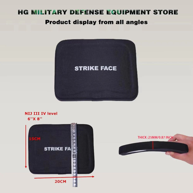 High Quality ISO Certified 6x8 inch 25mm Ceramic Plus PE Composite Bulletproof Plate Waist Side Independent Protection Armor