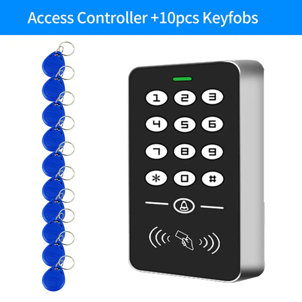 125KHz Standalone Access Control Keypad RFID Keyboard System Waterproof Cover Outdoor Controller EM Card Reader 10pcs Keyfobs