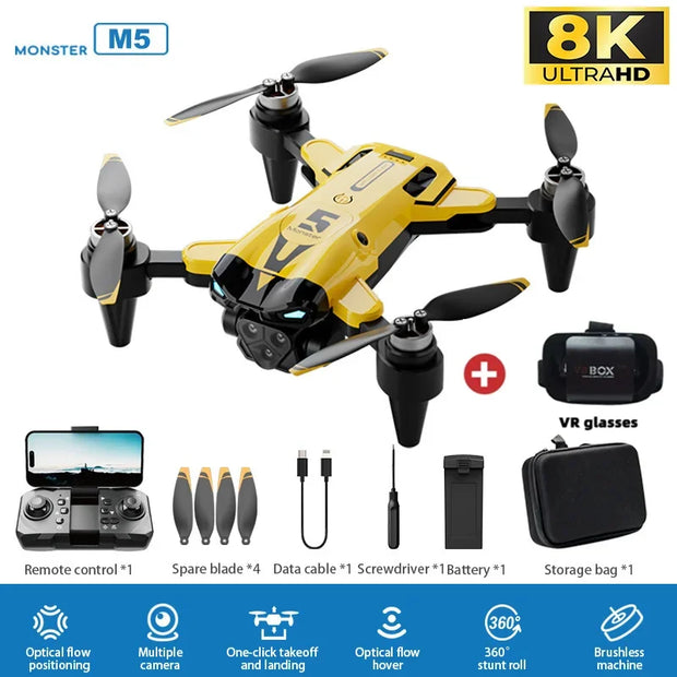 M5 Drone 8K Professional HD Dual Camera Brushless Motor 5G WIFI GPS  Aerial Photography Obstacle Avoidance Quadcopter Drone Gift