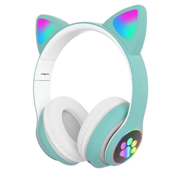 P47M Wireless Headphone Flash Light Cute Cat Bluetooth with Mic Control LED Stereo Music Helmet Phone Bluetooth Headset Gift