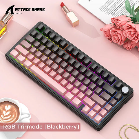 Attack Shark X85 Mechanical Keyboard RGB 3 Mode Wireless Bluetooth Hot-Swappable Sideway Keycaps Gaming Backlight Aluminum Knob