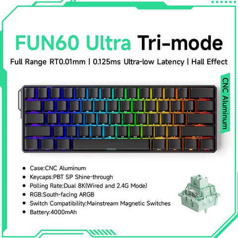 Akko MonsGeek FUN60 Mechanical Keyboard Magnetic Switch 60% Gaming Keyboards Rapid Trigger 0.01mm 8K ARGB HE/TMR Custom Keyboard