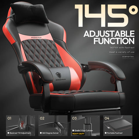 Gaming Chair - Ergonomic High Back Leather Computer Chair with Massage Lumbar Support, Footrest, and Pocket Spring Cushion