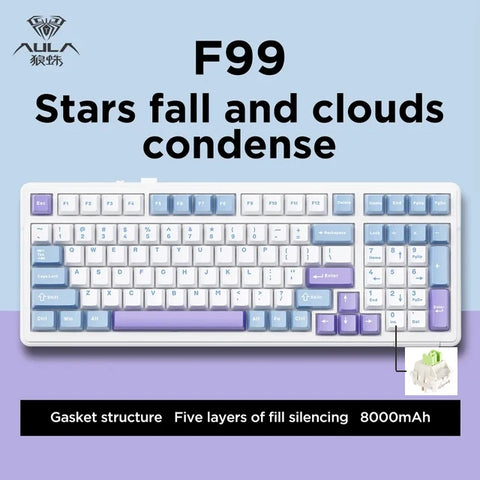 Aula F99 Gaming Mechanical Keyboard Three Mode 2.4g Wireless Bluetooth Wired Hot Swap PBT Gasket RGB For PC Laptop Gamer 99 Keys