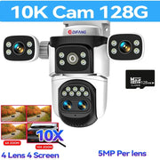 10K Home Security WiFi Camera Four Lens Four Screen  360° 10X Optical Zoom CCTV  Auto Tracking 20MP Wireless Surveillance IP Cam