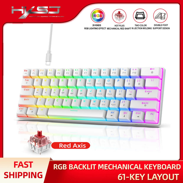 60% wired gaming keyboard, RGB backlight ultra compact mini keyboard, waterproof small compact 61 key keyboard for pc/Mac gamers