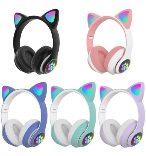 P47M Wireless Headphone Flash Light Cute Cat Bluetooth with Mic Control LED Stereo Music Helmet Phone Bluetooth Headset Gift