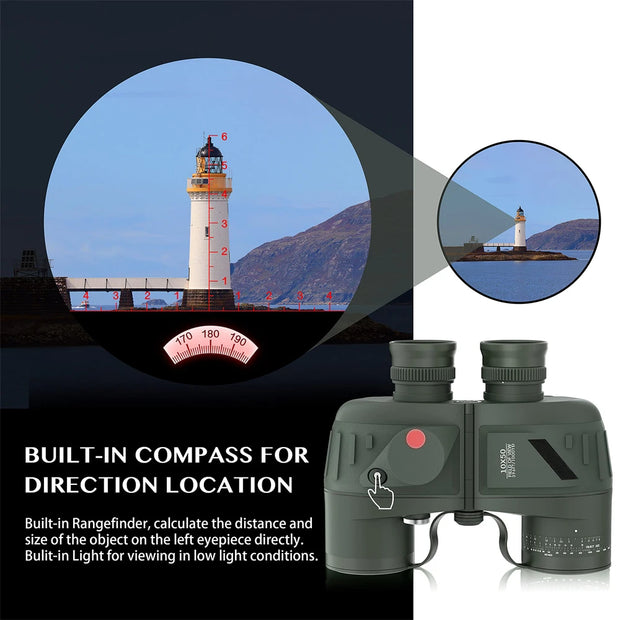 Professional Military Nautical Rangefinder Compass Telescope 10X50 Waterproof Powerful HD Binoculars for Hunting Camping