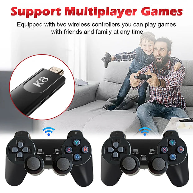 Retro Gaming Console K8 Video Game Stick 40+ Simulators with Dual 2.4G Wireless Controllers 64G 40000+ Games for Kids Gift