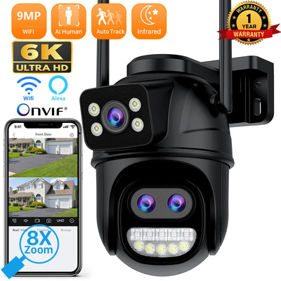 12MP 6K PTZ Wifi Camera Three Lens Dual Screen 8MP HD Wireless Outdoor IP Camera AI Human Detection P2P Video Surveillance iCSee