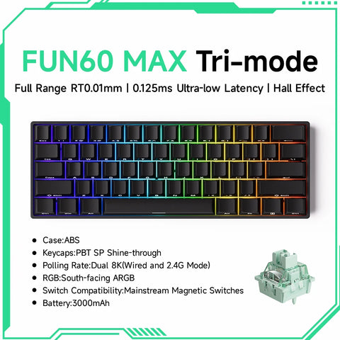 Akko MonsGeek FUN60 Mechanical Keyboard Magnetic Switch 60% Gaming Keyboards Rapid Trigger 0.01mm 8K ARGB HE/TMR Custom Keyboard