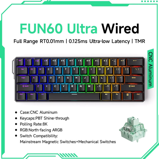 Akko MonsGeek FUN60 Mechanical Keyboard Magnetic Switch 60% Gaming Keyboards Rapid Trigger 0.01mm 8K ARGB HE/TMR Custom Keyboard