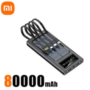 Xiaomi 200000mAh Solar Power Bank Large Capacity Mobile Power Fast Charging Battery With Dual USB 4 Cables For iPhone Samsung