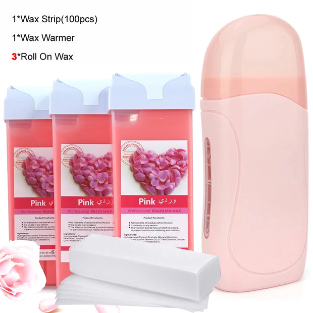 Unisex Roller Wax Roll on Depilatory Wax Cream Hair Removal Wax Heater Equipment Tool Heater Waxing Hot Cartridge Waxing Kit