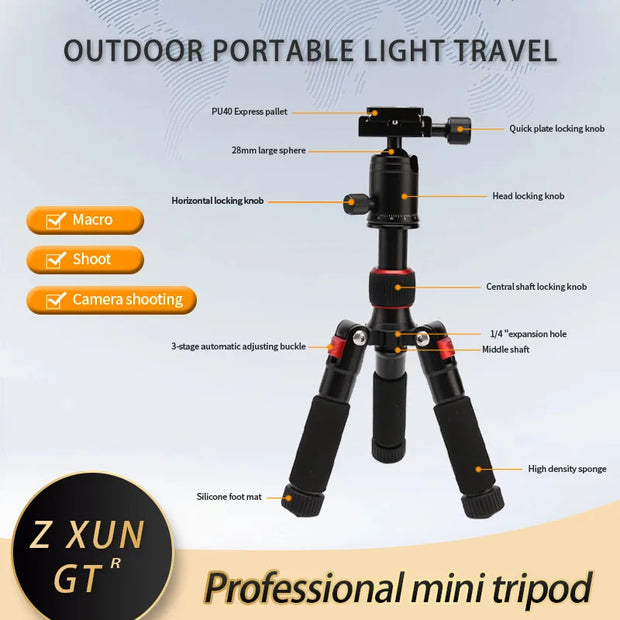 Portable Tripode Lightweight Travel Stand Tabletop Video Mini Tripod with 360 Degree Ball Head for Camera DSLR SLR