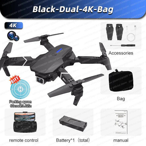 New E88 Pro RC Drone 4K Professinal With 1080P Wide Angle Dual HD Camera Foldable RC Helicopter WIFI FPV Height Hold Apron Sell