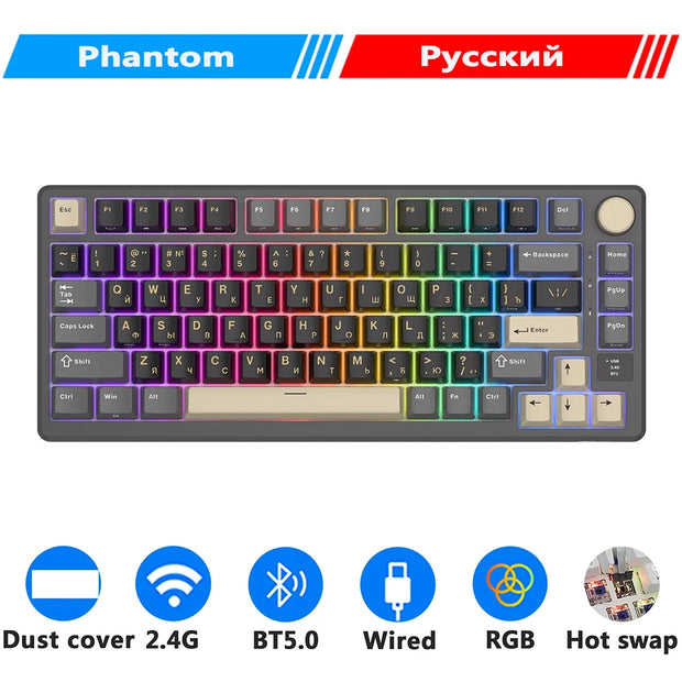 M75 RK ROYAL KLUDGE 2.4G Wireless/Bluetooth/USB-C Mechanical Keyboard 81Keys RGB Hot-Swappable Gasket Gamer Keyboard with Screen