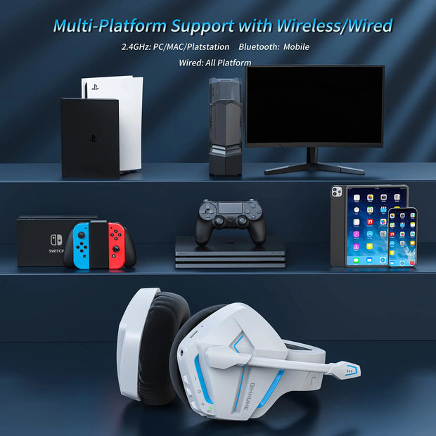 BINNUNE BW01 Wireless Gaming Headset  for PC PS4 PS5 Playstation 4 5, 2.4G Wireless Bluetooth USB Gamer Headphones with Mic