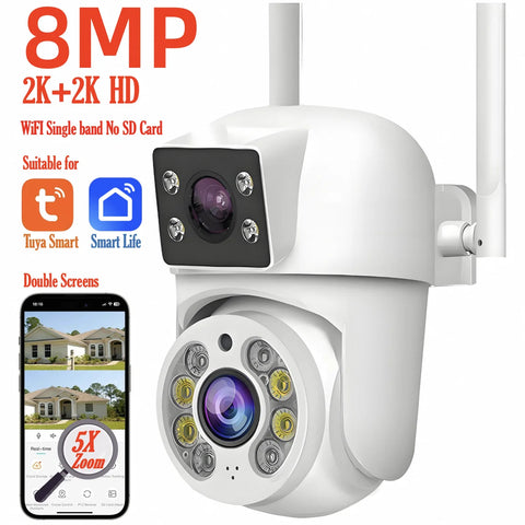 Tuya 8MP WIFI IP Camera PTZ Dual Lens Dual Screen Manual Detection Full Color Night Vision Outdoor Security Surveillance Camera