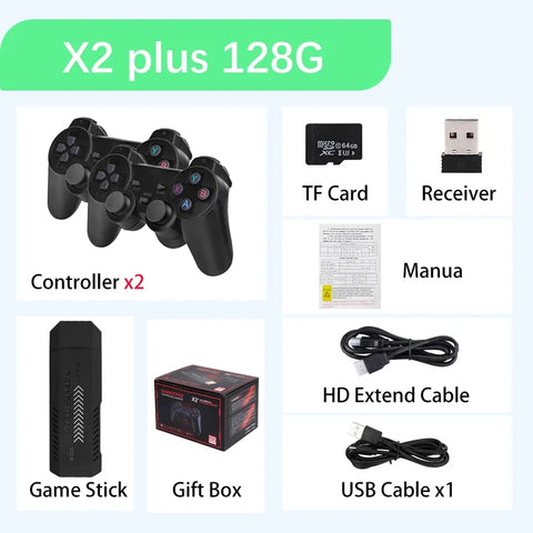 X2 Plus 128G 30000 Games Retro Game Console w/ GD10 Pro Stick- 4K/3D/HD +Wireless Controller