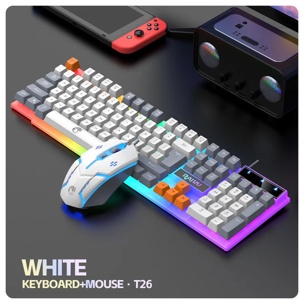 Single keyboard and keyboard mouse RAIKU T26 Three tone Luminous Keyboard Mouse Wired Mechanical Touch Gaming Mouse Keyboard Set