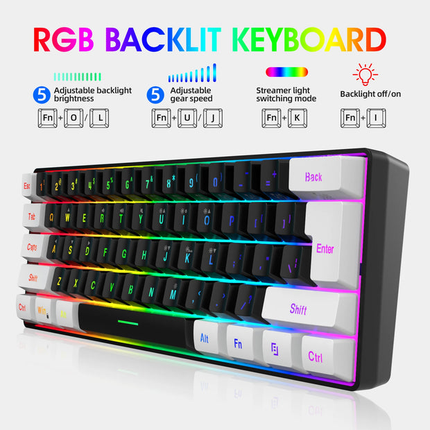 HXSJ V700BW+A869 USB Computer Keyboard and Mouse Kit with 61-key Wired RGB Backlight + Wired Gaming Mouse Colorful LED Lighting