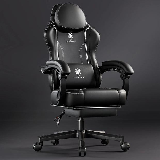 Gaming Chair - Ergonomic High Back Leather Computer Chair with Massage Lumbar Support, Footrest, and Pocket Spring Cushion