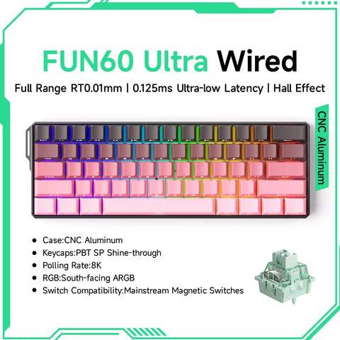 Akko MonsGeek FUN60 Mechanical Keyboard Magnetic Switch 60% Gaming Keyboards Rapid Trigger 0.01mm 8K ARGB HE/TMR Custom Keyboard