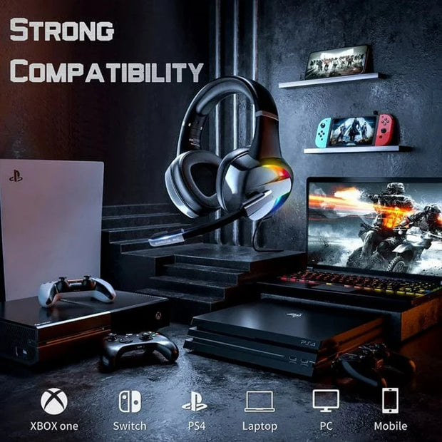 RGB Gaming Headset with Noise Canceling Microphone Surround Sound LED Headphones for PS5 PS4 Xbox One PC Laptop Mac Computer PC