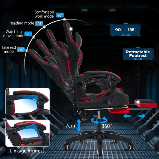 Ergonomic Gaming Chair with Massage and Footrest Massage Lumbar Support High Back ,E-Sports Gamer Chair