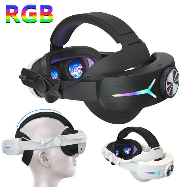 RGB Adjustable VR Head Band with 8000mAh Rechargeable Battery LED Backlight for Meta Quest 3 Headset Replacement Comfort Strap