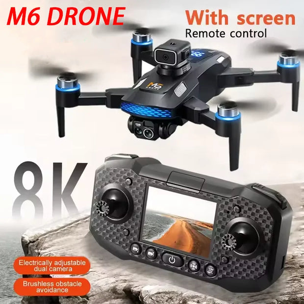 M6 Drone 8K HD Dual Camera Brushless With Screen Aerial Photography Optical Flow Obstacle Avoidance Folding RC Airplane Toy Gift