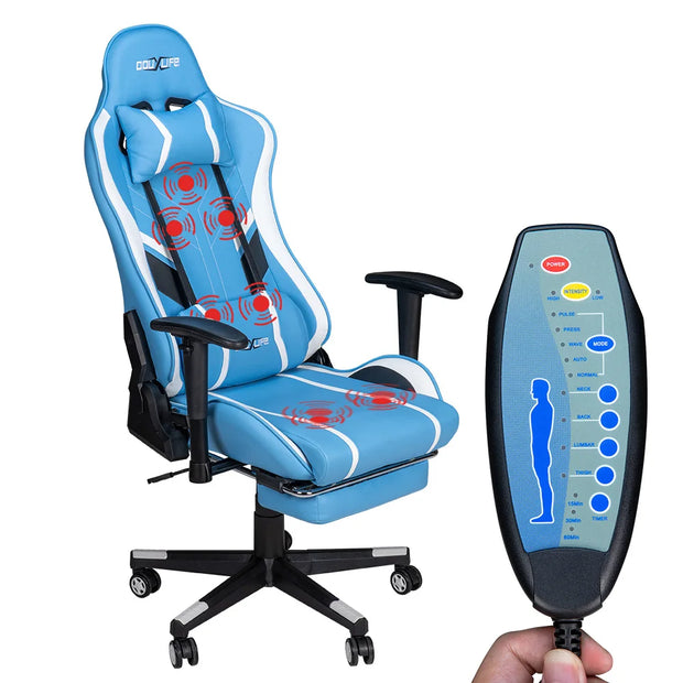 Douxlife Massage Gaming Chair 7-Point, Adjustable Seat Height Ergonomic Office Chair with Footrest and Lumbar Support GC-RC03